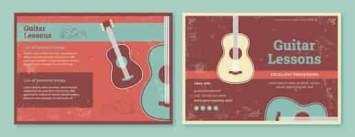 Vector gratuito plantilla de folleto de lecciones de guitarra vintage plano