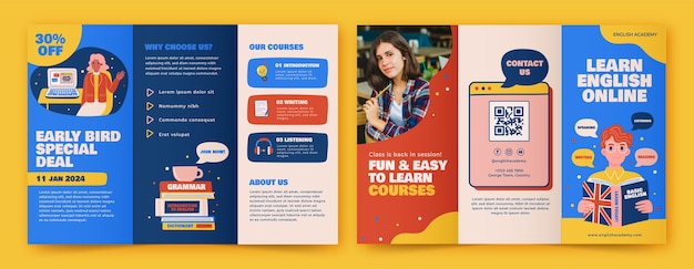 Vector gratuito plantilla de folleto de lecciones de inglés