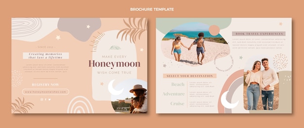 Vector gratuito plantilla de folleto de luna de miel boho dibujada a mano