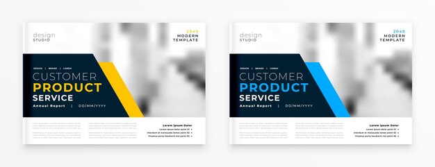 plantilla de folleto de marketing corporativo amarillo y azul que muestra los datos anuales