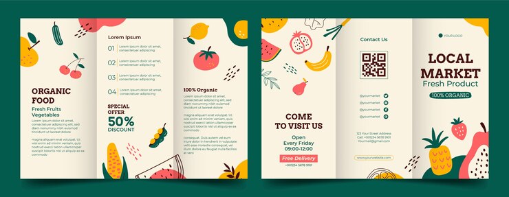 Vector gratuito plantilla de folleto de mercado local dibujado a mano