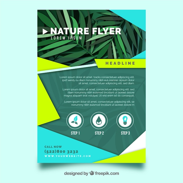 Vector gratuito plantilla de folleto de naturaleza con diseño abstracto