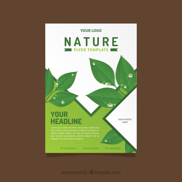 Plantilla de folleto de naturaleza con hojas de diseño plano