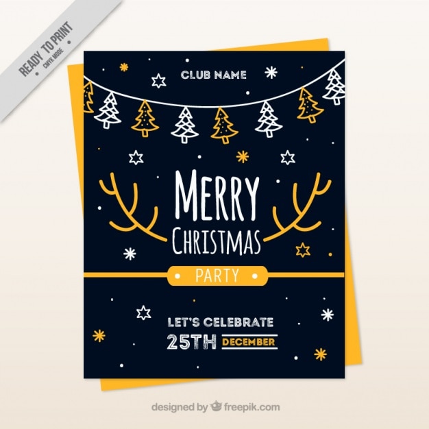 Vector gratuito plantilla de folleto de navidad con árboles y estrellas