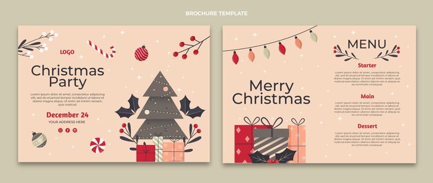 Plantilla de folleto navideño plano dibujado a mano