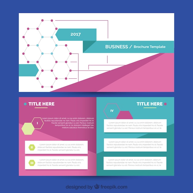 Plantilla de folleto de negocios con formas moradas