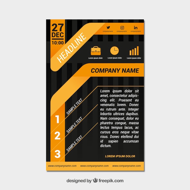 Vector gratuito plantilla de folleto de negocios negro y naranja