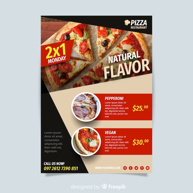 Vector gratuito plantilla de folleto de pizzeria