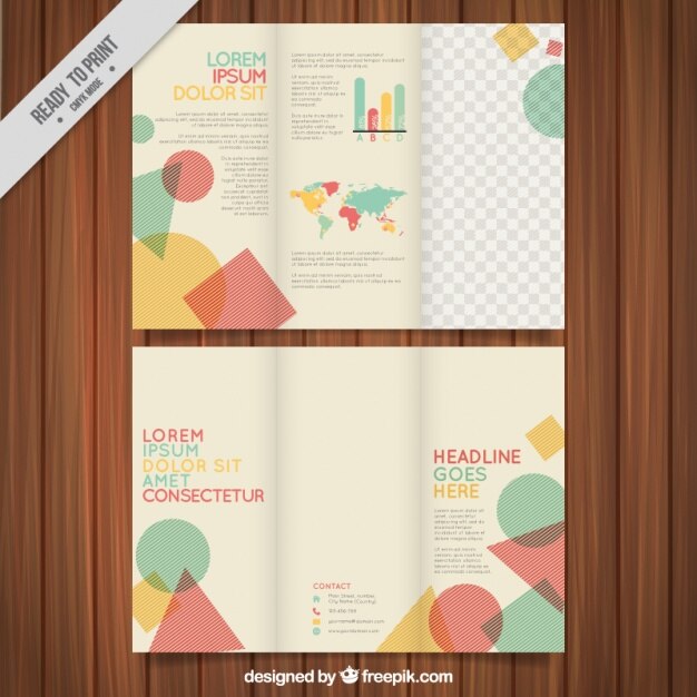 Plantilla de folleto plana con figuras geométricas coloridas