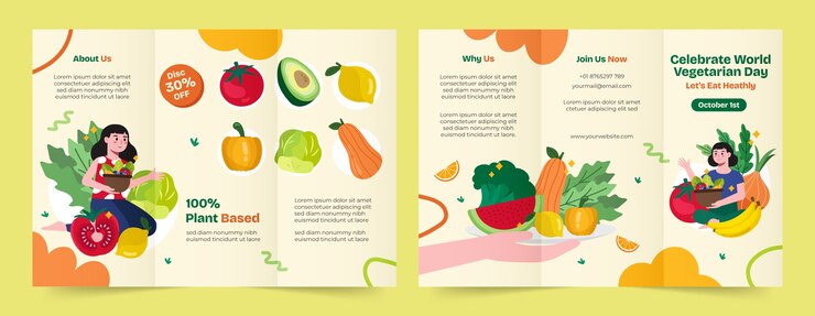 Vector gratuito plantilla de folleto plano para la celebración del día mundial del vegetariano