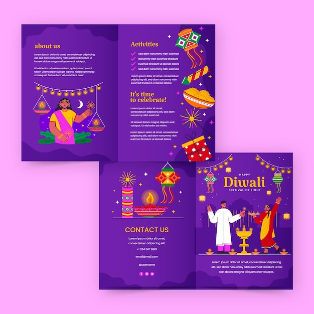 Plantilla de folleto plano para la celebración del festival de diwali