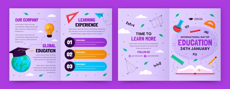 Vector gratuito plantilla de folleto plano para el día internacional de la educación