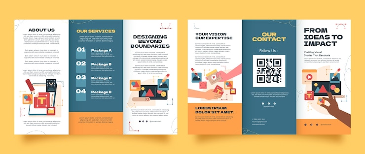 Vector gratuito plantilla de folleto plano para diseñador gráfico.
