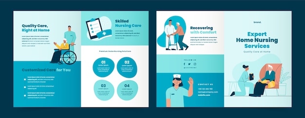 Vector gratuito plantilla de folleto plano para enfermería domiciliaria para ancianos