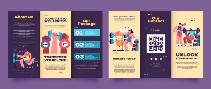 Vector gratuito plantilla de folleto plano para gimnasio