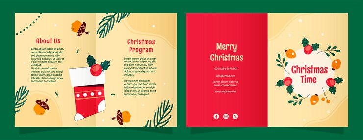Vector gratuito plantilla de folleto plano para la temporada navideña con medias