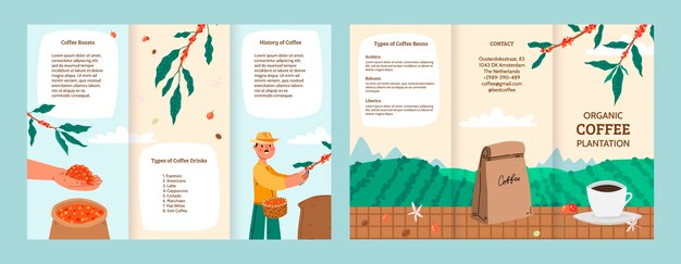 Plantilla de folleto de plantación de café dibujada a mano