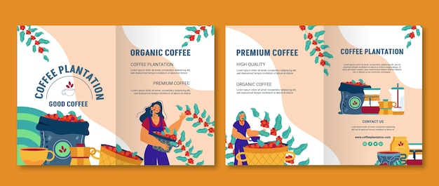 Plantilla de folleto de plantación de café de diseño plano