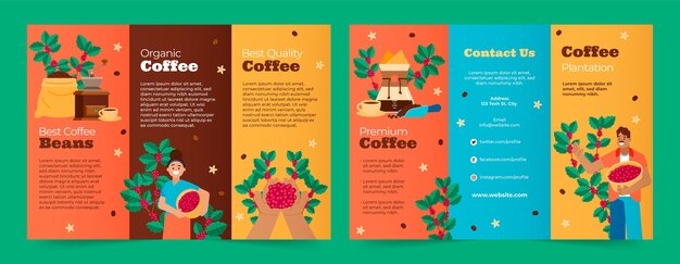 Plantilla de folleto de plantación de café de diseño plano