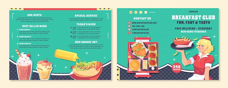 Vector gratuito plantilla de folleto de restaurante dibujado a mano