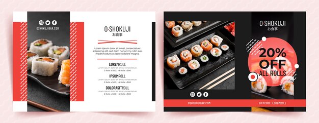 Plantilla de folleto de restaurante japonés de diseño plano