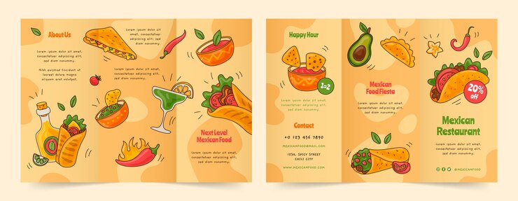 Vector gratuito plantilla de folleto de restaurante mexicano dibujado a mano