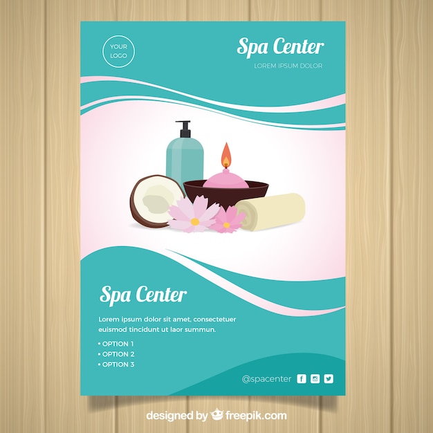 Vector gratuito plantilla de folleto de spa con diseño plano