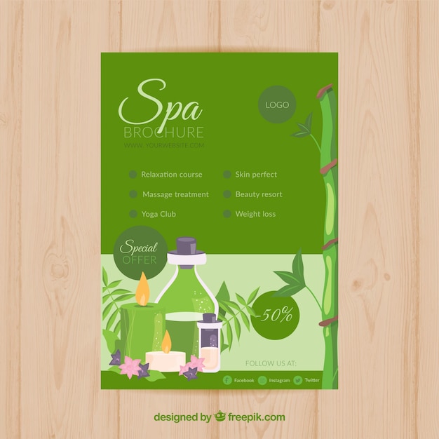 Vector gratuito plantilla de folleto de spa con diseño plano