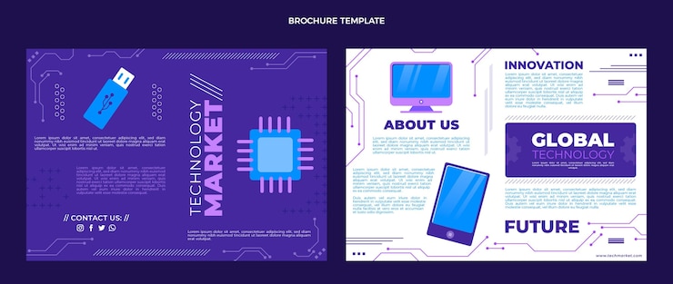 Vector gratuito plantilla de folleto de tecnología mínima plana