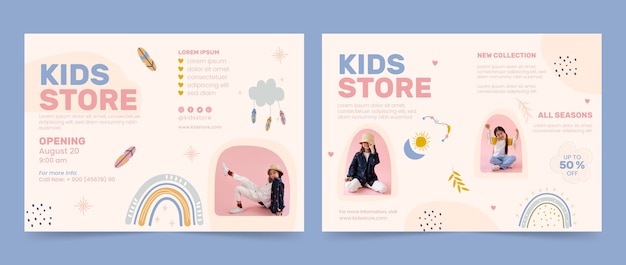 Vector gratuito plantilla de folleto de tienda para niños de diseño plano