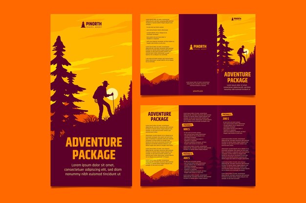 Plantilla de folleto tríptico de aventuras dibujadas a mano