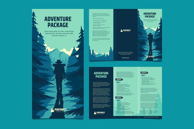 Plantilla de folleto tríptico de aventuras dibujadas a mano