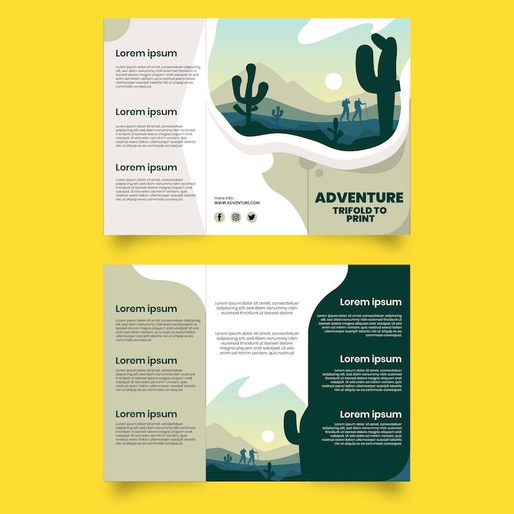 Vector gratuito plantilla de folleto tríptico de aventuras