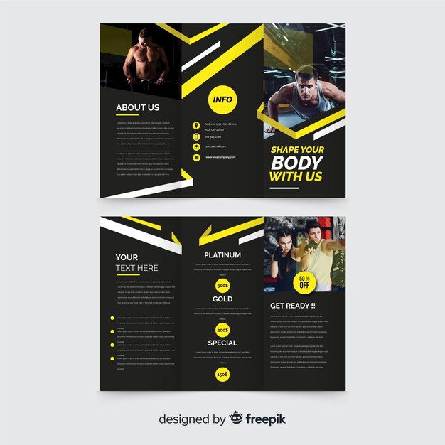 Plantilla de folleto tríptico de gimnasio