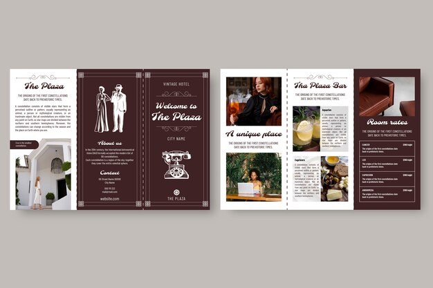 Plantilla de folleto tríptico de hotel vintage