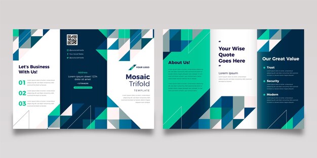 Plantilla de folleto tríptico de mosaico plano