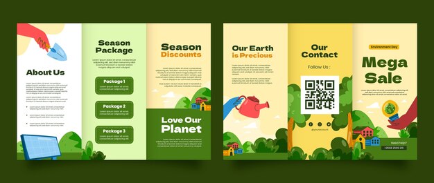 Plantilla de folleto tríptico plano para la celebración del día mundial del medio ambiente