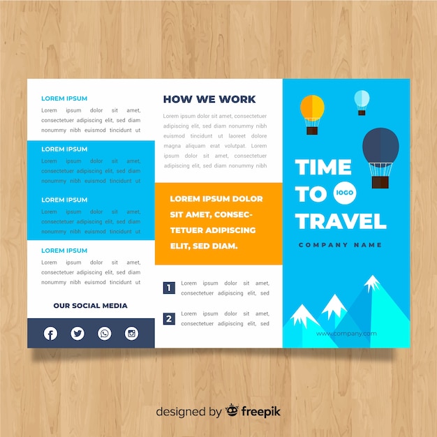 Vector gratuito plantilla de folleto tríptico de viaje