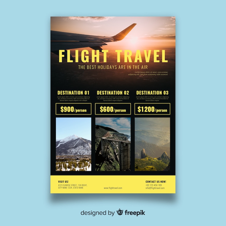 Vector gratuito plantilla de folleto de viajes con foto