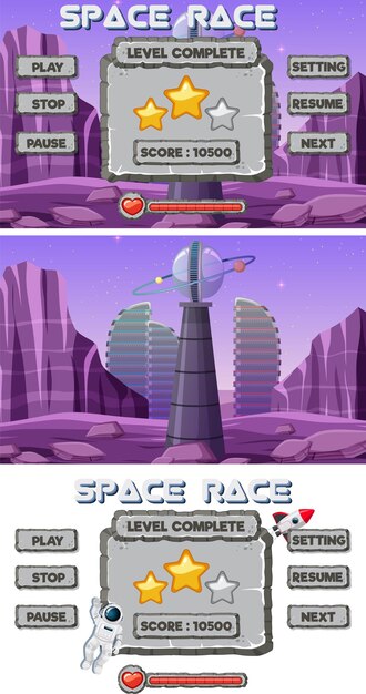 Una plantilla de fondo de juego con elementos.