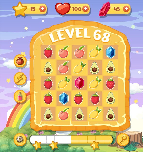 Una plantilla de fondo de juego con elementos.