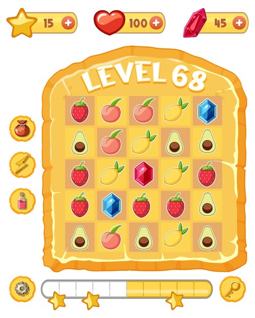 Una plantilla de fondo de juego con elementos.