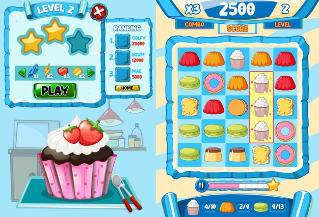 Una plantilla de fondo de juego con elementos.