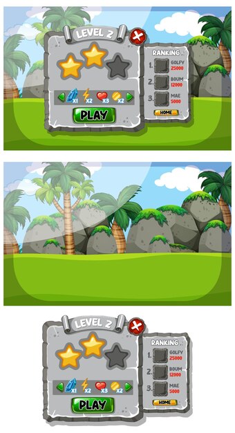 Una plantilla de fondo de juego con elementos.