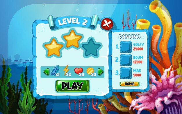 Una plantilla de fondo de juego con elementos.