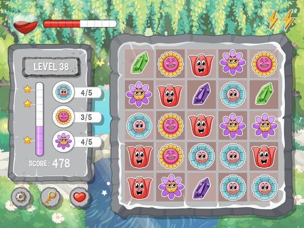Una plantilla de fondo de juego con elementos.