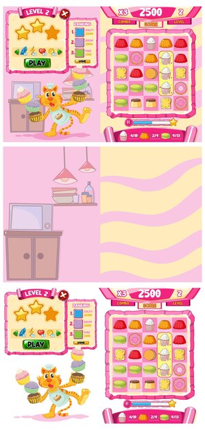 Una plantilla de fondo de juego con elementos.