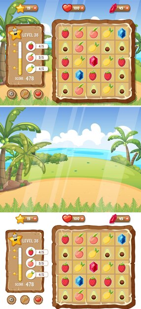 Una plantilla de fondo de juego con elementos.