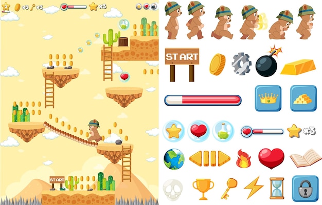 Plantilla de fondo de juego de plataforma con elementos