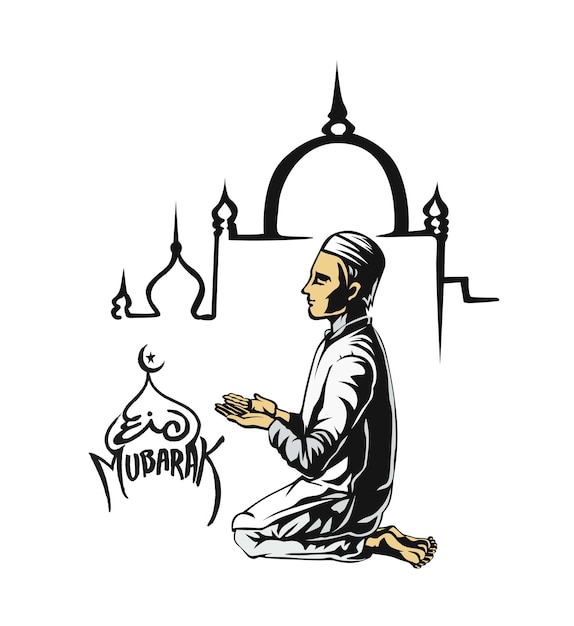 Vector gratuito plantilla de fondo de oración islámica de namaz de hombre musulmán de eid mubarak rezando